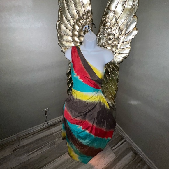 Alice + Olivia Colorful One Shoulder Tie
Dye Asymmetrical Silk Dress Size XS - Picture 5 of 16